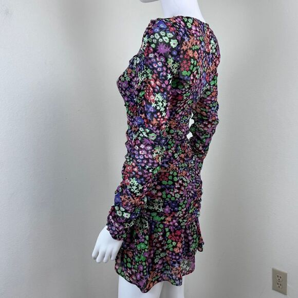 Zara Size XS Ruched Tiered Semi Sheer Resort Floral Print Draped Mini NEW Dress - Picture 13 of 15